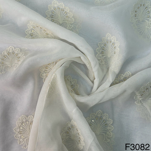 Dyeable Thread Sequins Embroidered Georgette Fabric-F3082